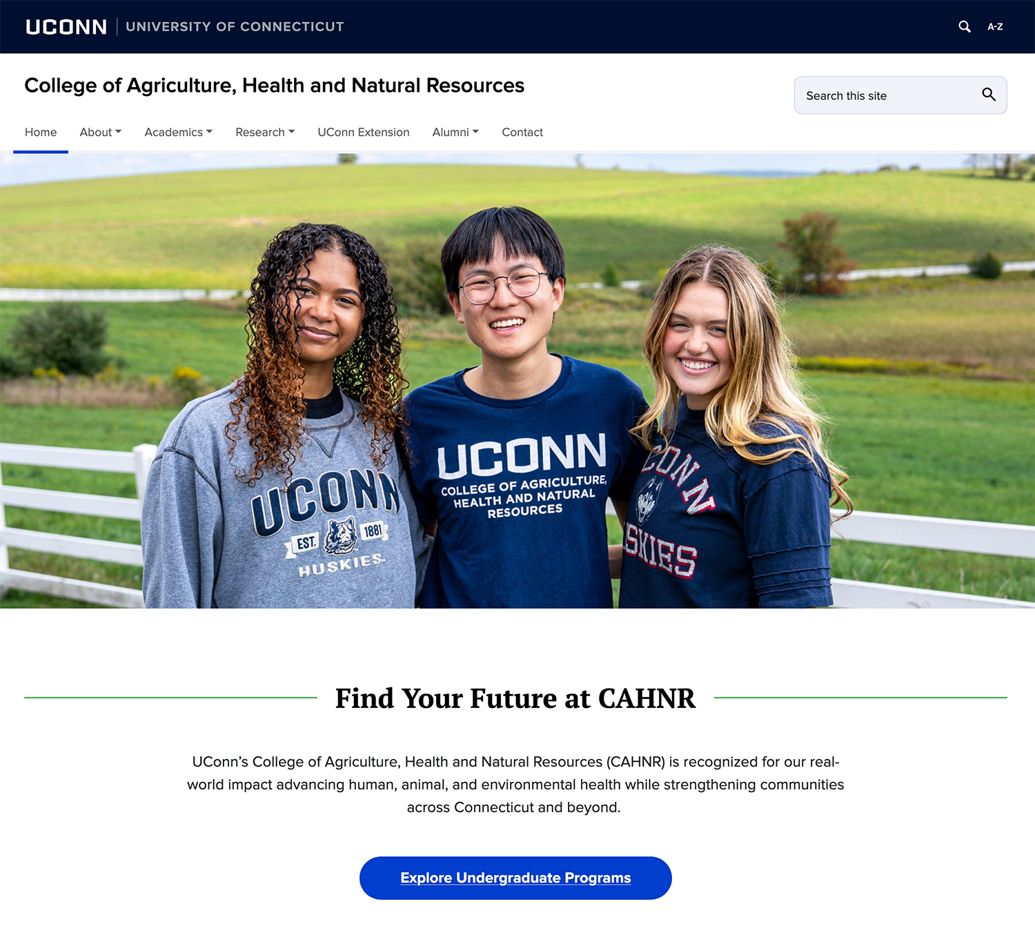 Screenshot of cahnr website home page